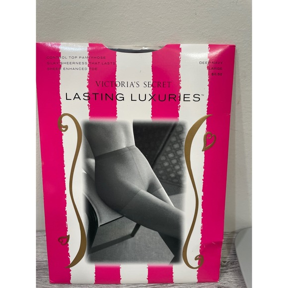 Victoria's Secret Accessories - Victoria's Secret Lasting Luxuries Control Top Pantyhose Deep Navy Large Vintage